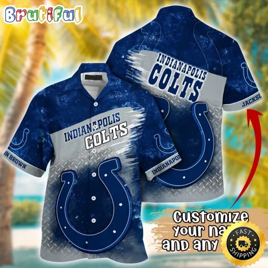 Discover Customized Indianapolis Colts Metal Pattern Aloha Hawaiian Shirt
