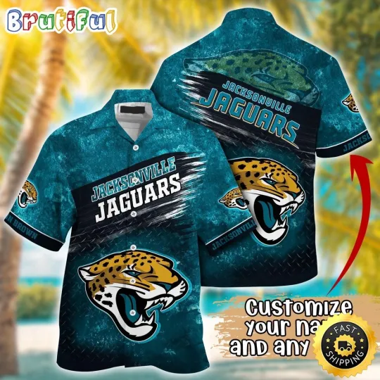 Discover Customized Jacksonville Jaguars Metal Pattern Aloha Hawaiian Shirt