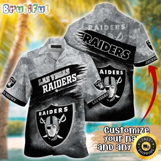 Discover Customized Las Vegas Raiders Metal Pattern Aloha Hawaiian Shirt