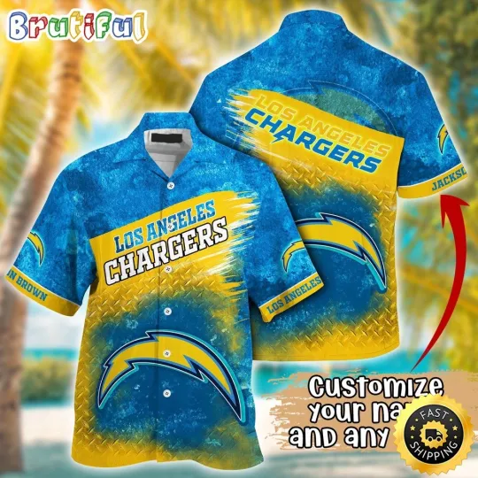 Discover Customized Los Angeles Chargers Metal Pattern Aloha Hawaiian Shirt