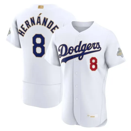 Discover Enrique Hernández Dodgerss Men's White 2026 Gold Collection Printed Jersey