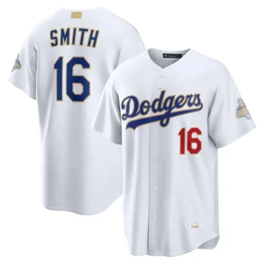 Discover Men's Dodgerss #16 Will Smith White 2026 Gold Collection Stadium Printed Jersey