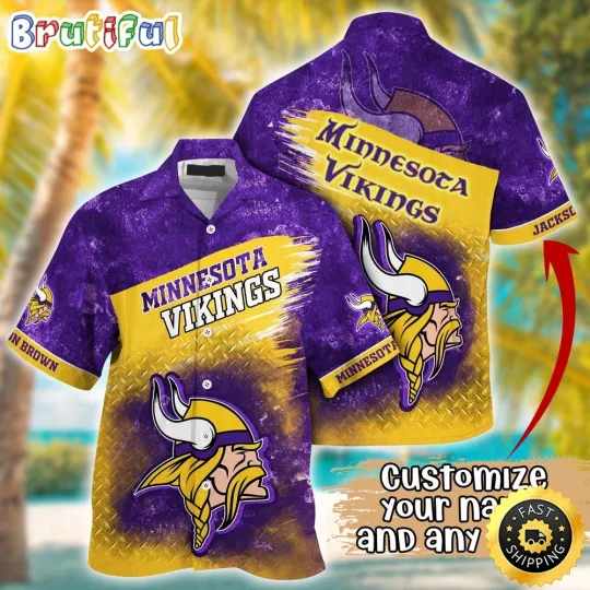 Discover Customized Minnesota Vikings Metal Pattern Aloha Hawaiian Shirt
