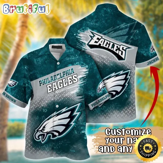 Discover Customized Philadelphia Eagles Metal Pattern Aloha Hawaiian Shirt
