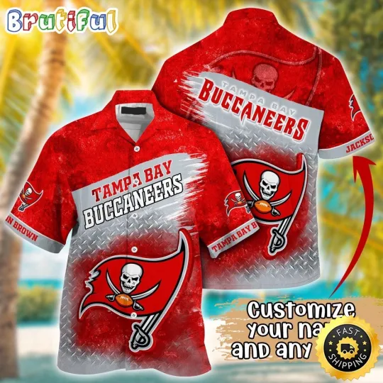 Customized Tampa Bay Buccaneers Metal Pattern Aloha Hawaiian Shirt