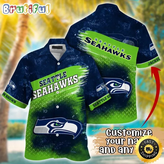 Discover Customized Seattle Seahawks Metal Pattern Aloha Hawaiian Shirt