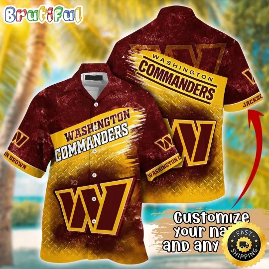 Discover Customized Washington Commanders Metal Pattern Aloha Hawaiian Shirt
