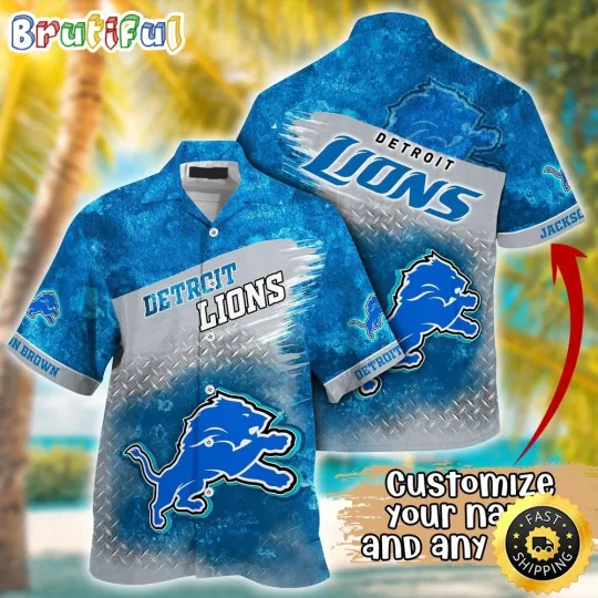 Discover Customized Detroit Lions Metal Pattern Aloha Hawaiian Shirt