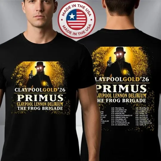 Discover Primus Band Claypool Gold Summer 2026 Tour Double Sided T Shirt