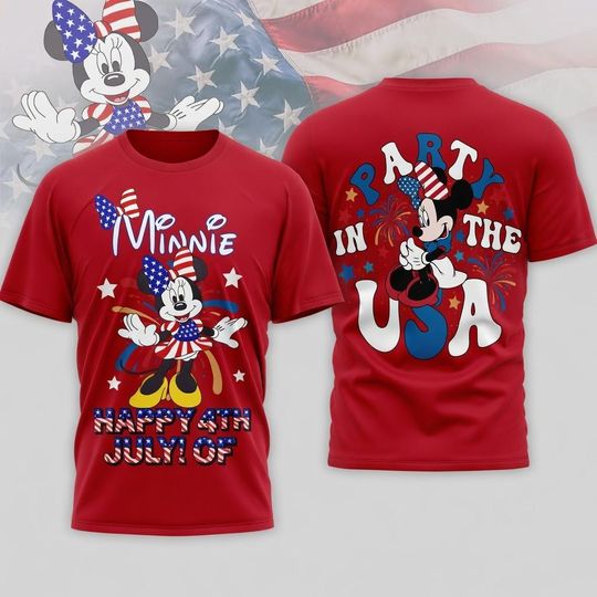 Discover Minnie Mouse 4th of July T-Shirt, Disney Happy 4th Patriotic Tee, Minnie Party in the USA Red T-Shirt, Independence Day Gift