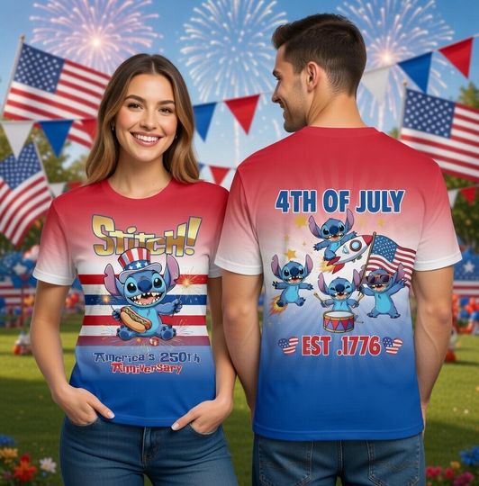 Discover Stitch 4th of July 3D Shirt, Disney Lilo & Stitch Patriotic Tee, America Anniversary Red Blue T-Shirt, Independence Day Gift For Men Wo