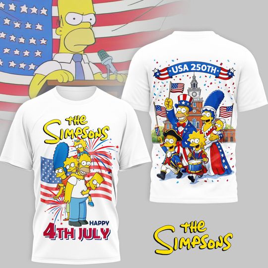 Discover The Simpsons 4th of July 3D Shirt, Funny Bart Simpson Fireworks Unisex Tee, Patriotic Family Tee Happy 4th, Independence Day Gift