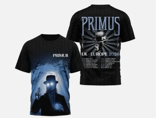 Discover Primus UK And Europe 2026 Tour Schedule Dates Two Sided T-Shirt