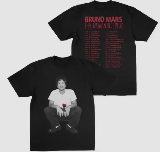 Discover Handmade Romantic Tour 2026 T-Shirt Front & Back Bruno Concert Tee