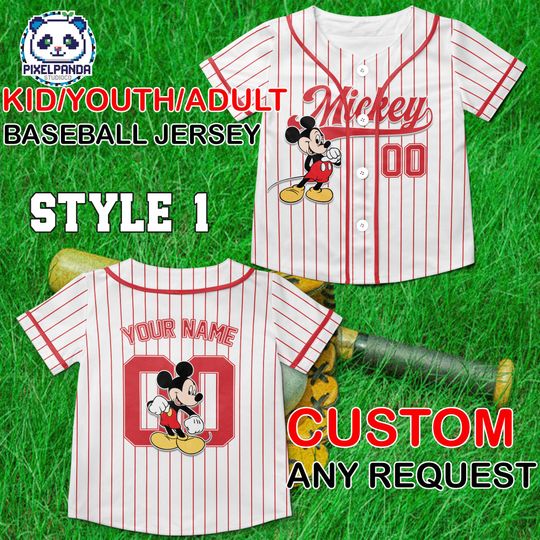 Discover Personalized Mickey Baseball Jersey Shirt, Custom Name Number Disney Outfit, Kids Youth Adult Disney Family Vacation Jersey