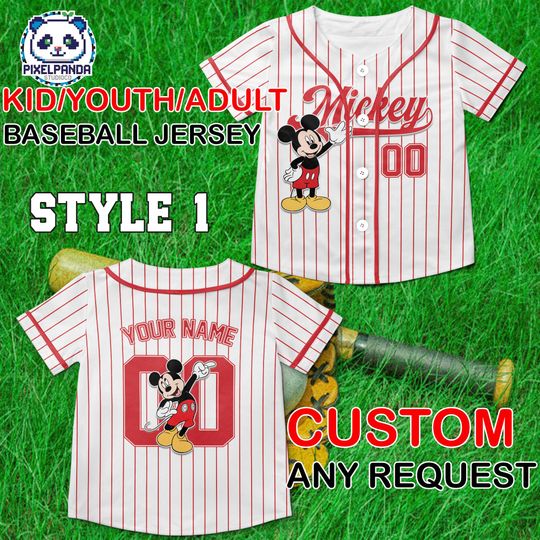 Discover Disney Mickey Baseball Jersey Personalized Name Number Shirt, Custom Family Vacation Outfit, Kids Youth Adult Disney Trip Jersey