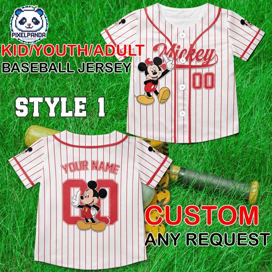 Discover Custom Mickey Baseball Jersey, Personalized Disney Name Number Shirt, Disney Family Vacation Outfit, Kids Youth Adult Disney Jersey