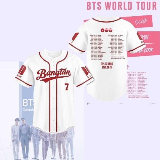 Discover BTS Baseball Jersey Bangtan 7 Shirt, Kpop World Tour 2026 Jersey, ARMY Fan Jersey