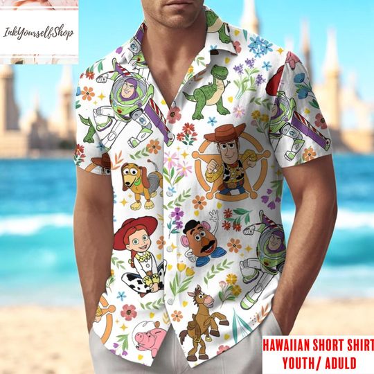 Discover Toy Story Hawaiian Shirt Buzz Lightyear Woody Jessie Rex Slinky Dog, Disney Hawaiian Short Sleeve Shirt Youth Adult