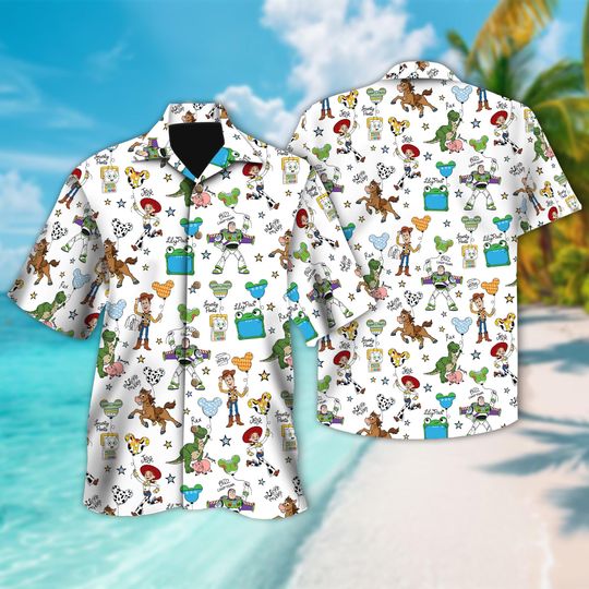 Discover Disney Toy Story 5 Balloon Button Up, Toy Story Woody Buzz Outfit, Pixar Fest Lilypad Disneyland Birthday Gift Hawaiian Shirt Girl Trip