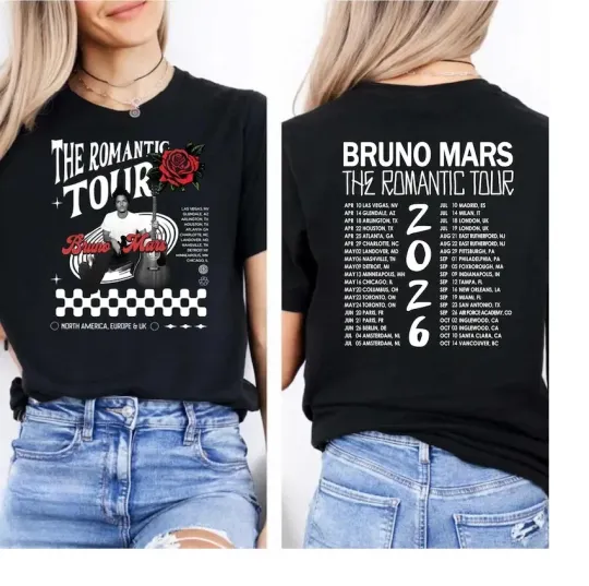 Discover Bruno Mars The Romantic 2026 Tour Dates Shirt, Unisex Pop Music Fan Gift