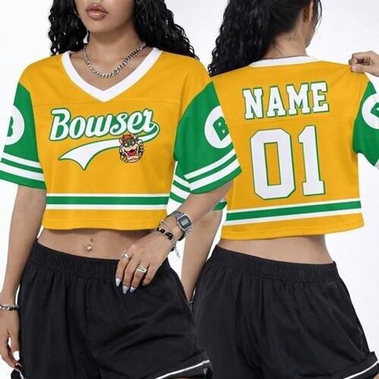Personalized Super Mario Croptop Football Jersey, Disneyland Bowser Football Jersey, Mario Galaxys Movie Shirt