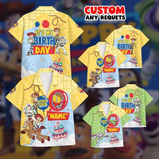 Discover Toy Story Birthday Outfit Hawaiian Shirt Set Woody Buzz Jessie Custom Name Age Shirt And Shorts Kids Matching Set Personalized