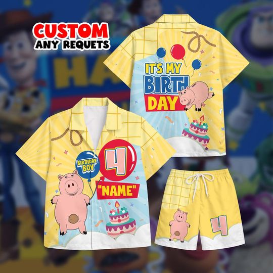 Discover Birthday Boy Outfit Toy Story Hawaiian Shirt Set Hamm Custom Name Age Shirt And Shorts Kids Birthday Gift Personalized
