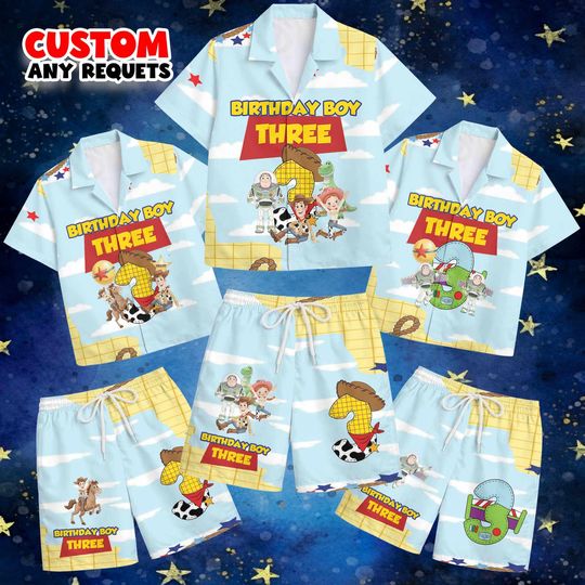 Discover Toy Story Birthday Boy 3 Outfit Hawaiian Shirt Set Woody Buzz Rex Jessie Custom Name Shirt And Shorts Kids Personalized Set
