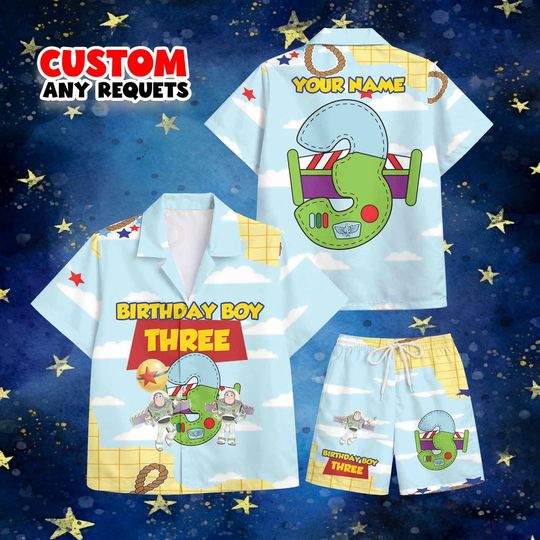 Discover 3rd Birthday Boy Outfit Toy Story Hawaiian Shirt Set Buzz Lightyear Custom Name Age 3 Shirt And Shorts Kids Personalized
