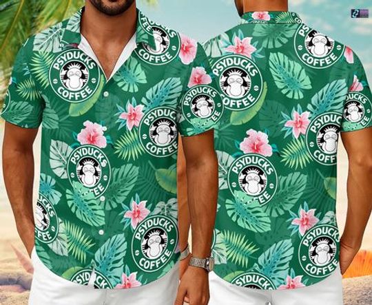 Discover Psyducks Coffee Hawaiian Shirt, Funny Psyduck Parody Hawaii Shirt, Tropical Summer Beach Graphic Shirt, Summer Vacation Aesthetic Fan Gift