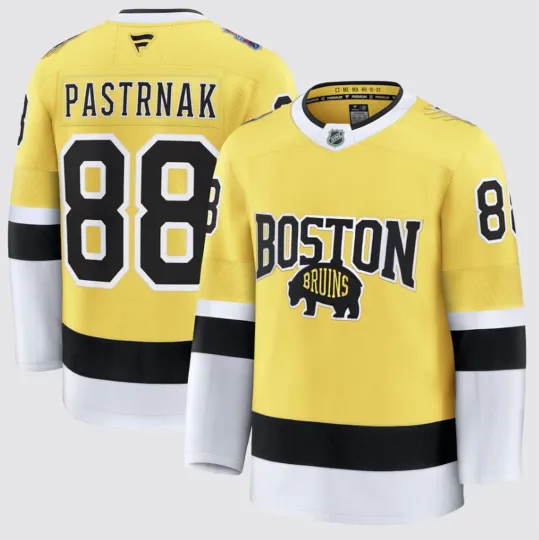 Discover Men's Boston Bruins David Pastrnak Gold 2026 NHL Stadium Series Stitched !!