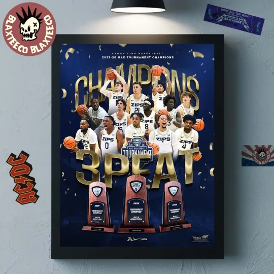 Discover Akr0n Team Z!ps Men’s Basketball 2025 2026 MAC Tournament Champions Poster