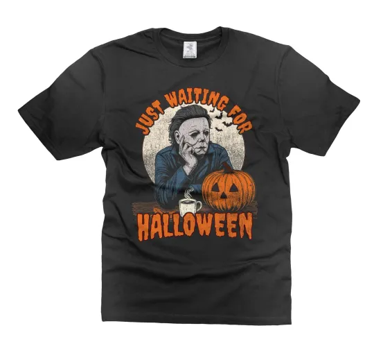 Discover Mens Halloween Michael Myers T-Shirt Just Waiting for Halloween