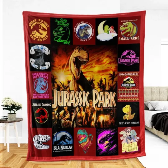Discover 1993 Dinosaur Adventure Film Style Flannel Blanket Vintage Cozy Gift