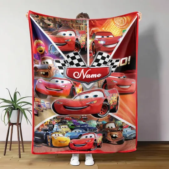 Discover Personalized Racing Car Flannel Blanket Custom Name Kids Gift
