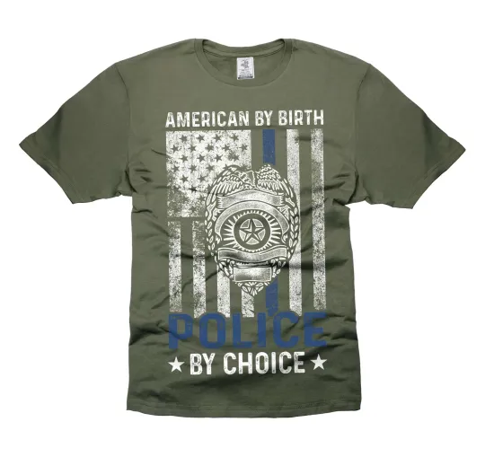 Discover Mens American Born Police By Choice T-Shirt Patriotic USA Flag Tee