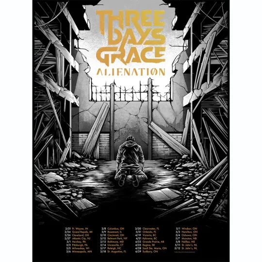 Discover Three Days Grace Alienation Tour 2026 Monochrome Poster