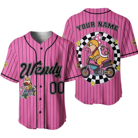 Custom Wendy Super Mario Kart Baseball Jersey, Personalized Nintendo Family Shirt