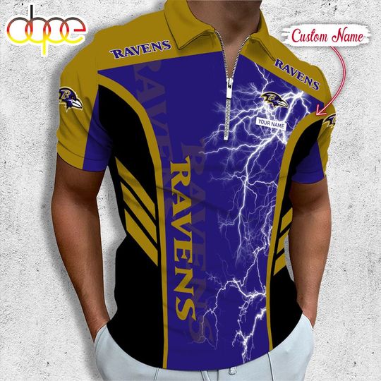 Personalized Baltimore Ravens Football Zipper Polo Shirt