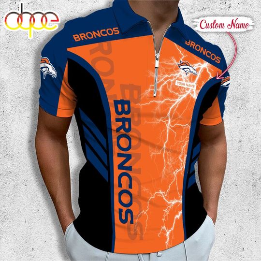 Personalized Denver Broncos Football Zipper Polo Shirt