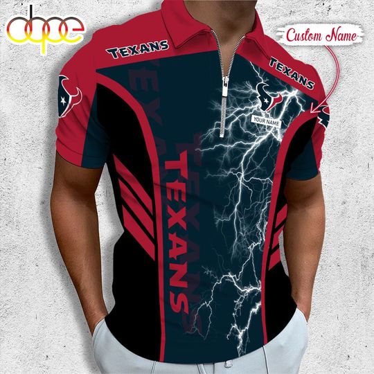 Personalized Houston Texans Football Zipper Polo Shirt