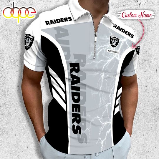 Personalized Las Vegas Raiders Football Zipper Polo Shirt