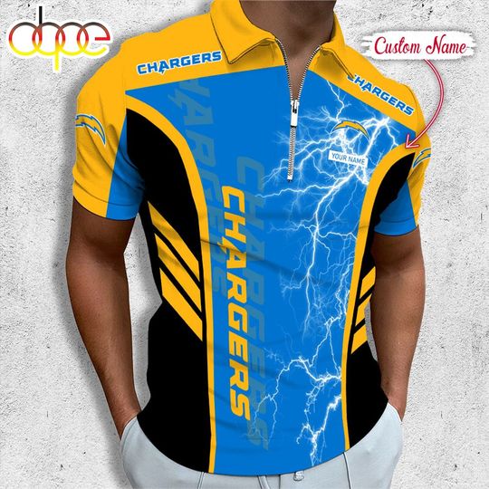 Personalized Los Angeles Chargers Football Zipper Polo Shirt