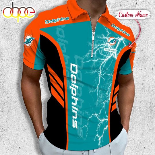 Personalized Miami Dolphins Football Zipper Polo Shirt