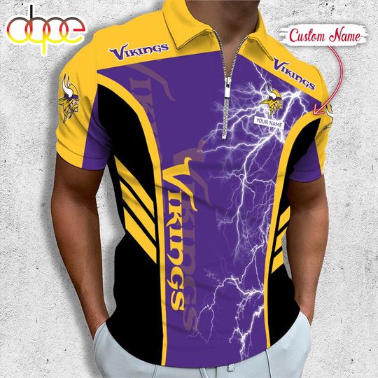 Personalized Minnesota Vikings Football Zipper Polo Shirt