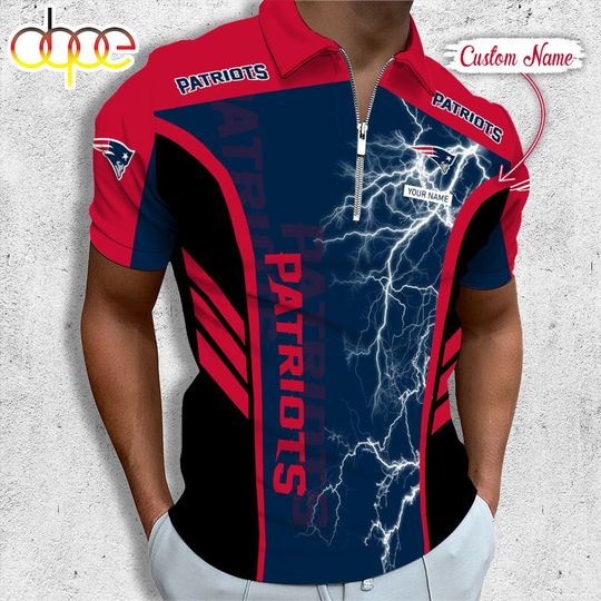 Personalized New England Patriots Football Zipper Polo Shirt