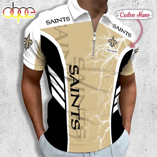Personalized New Orleans Saints Football Zipper Polo Shirt