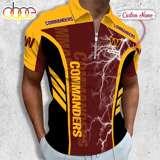 Personalized Washington Commanders Football Zipper Polo Shirt