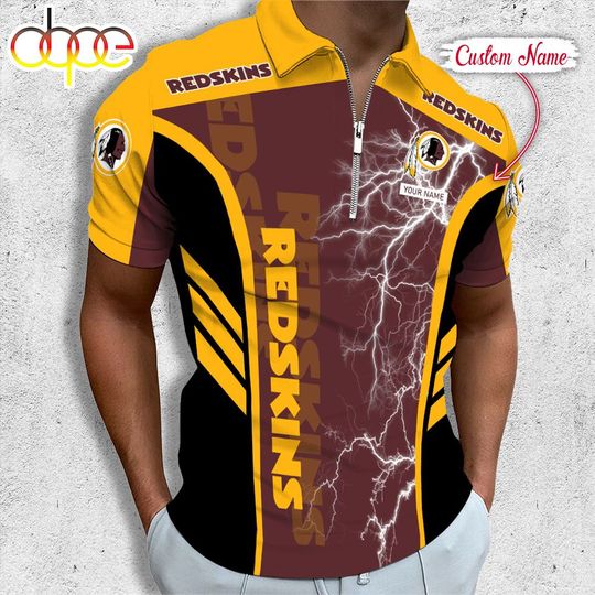 Personalized Washington Redskins Football Zipper Polo Shirt